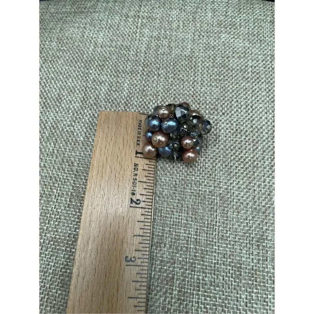 Vintage Beaded Wire Wrapped Pearl Mixed Beaded Cluster Ring Adjustable Sz 7.5